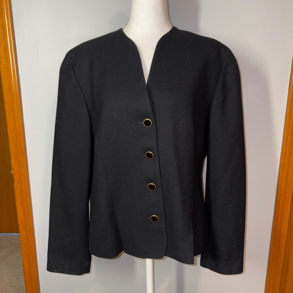 Pendleton Wool Blazer Jacket Womens Size 14‎ Black Gold Button Front Career - Picture 1 of 9